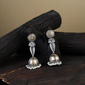 White Noor-e-Jhumka Classic German Silver Earrings