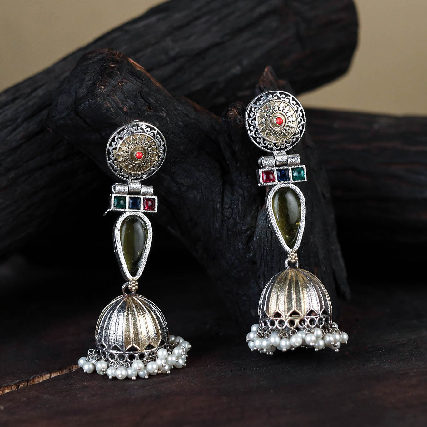 White - noor-e-jhumka classic german silver earrings 11