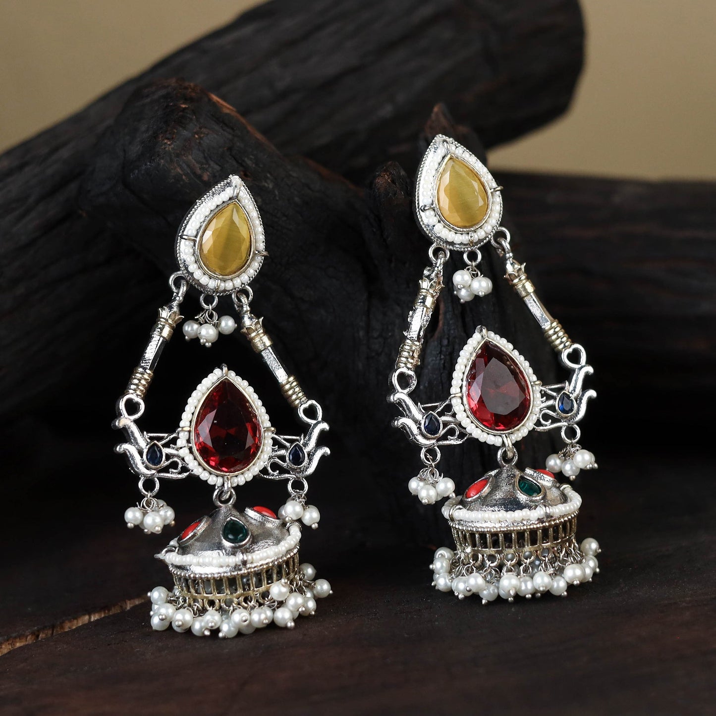 White - noor-e-jhumka classic german silver earrings 12