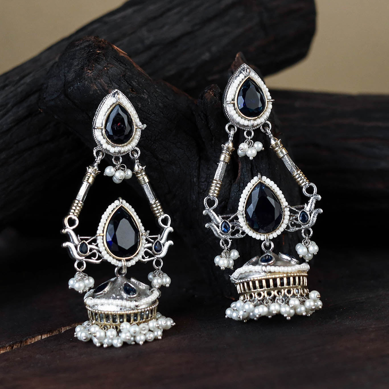 White Noor-e-Jhumka Classic German Silver Earrings