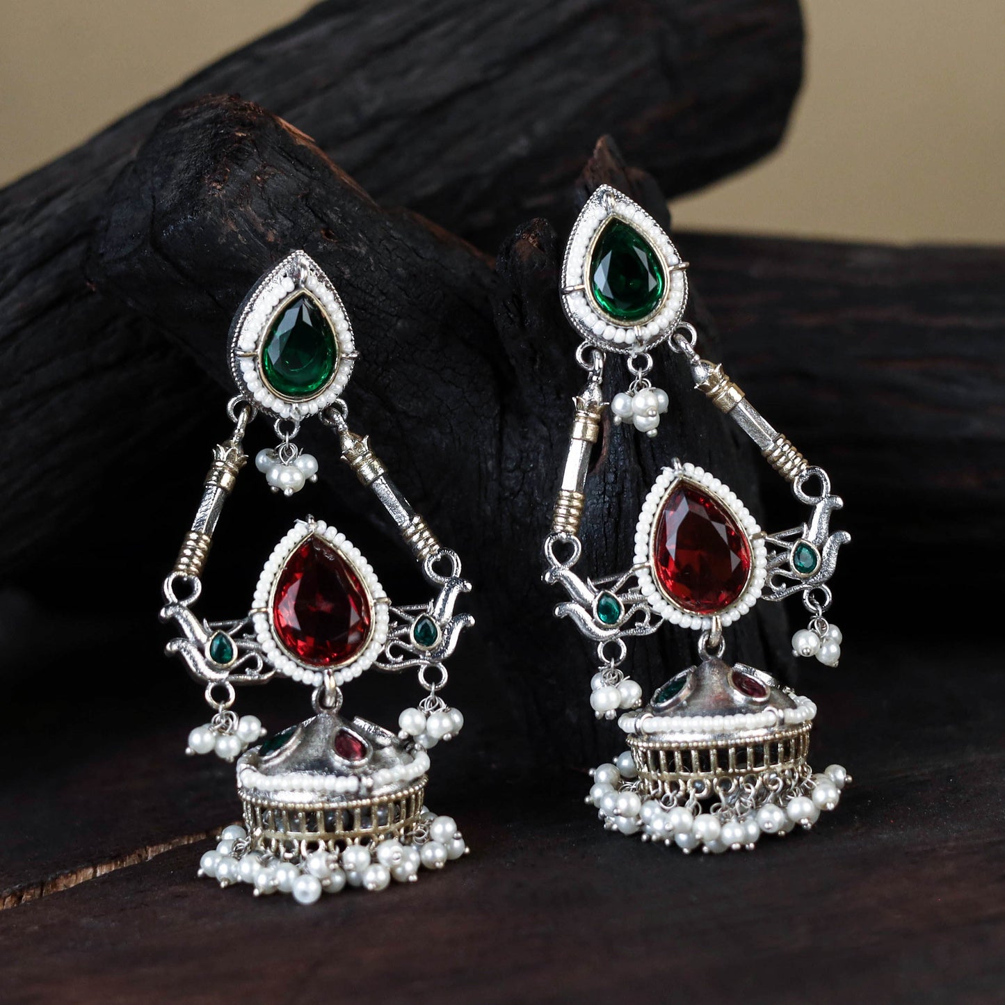 White Noor-e-Jhumka Classic German Silver Earrings