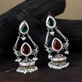 White Noor-e-Jhumka Classic German Silver Earrings