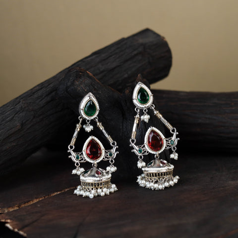 White Noor-e-Jhumka Classic German Silver Earrings