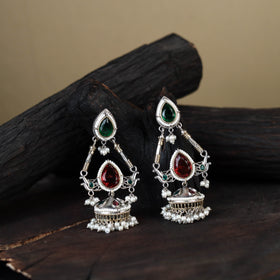 White Noor-e-Jhumka Classic German Silver Earrings