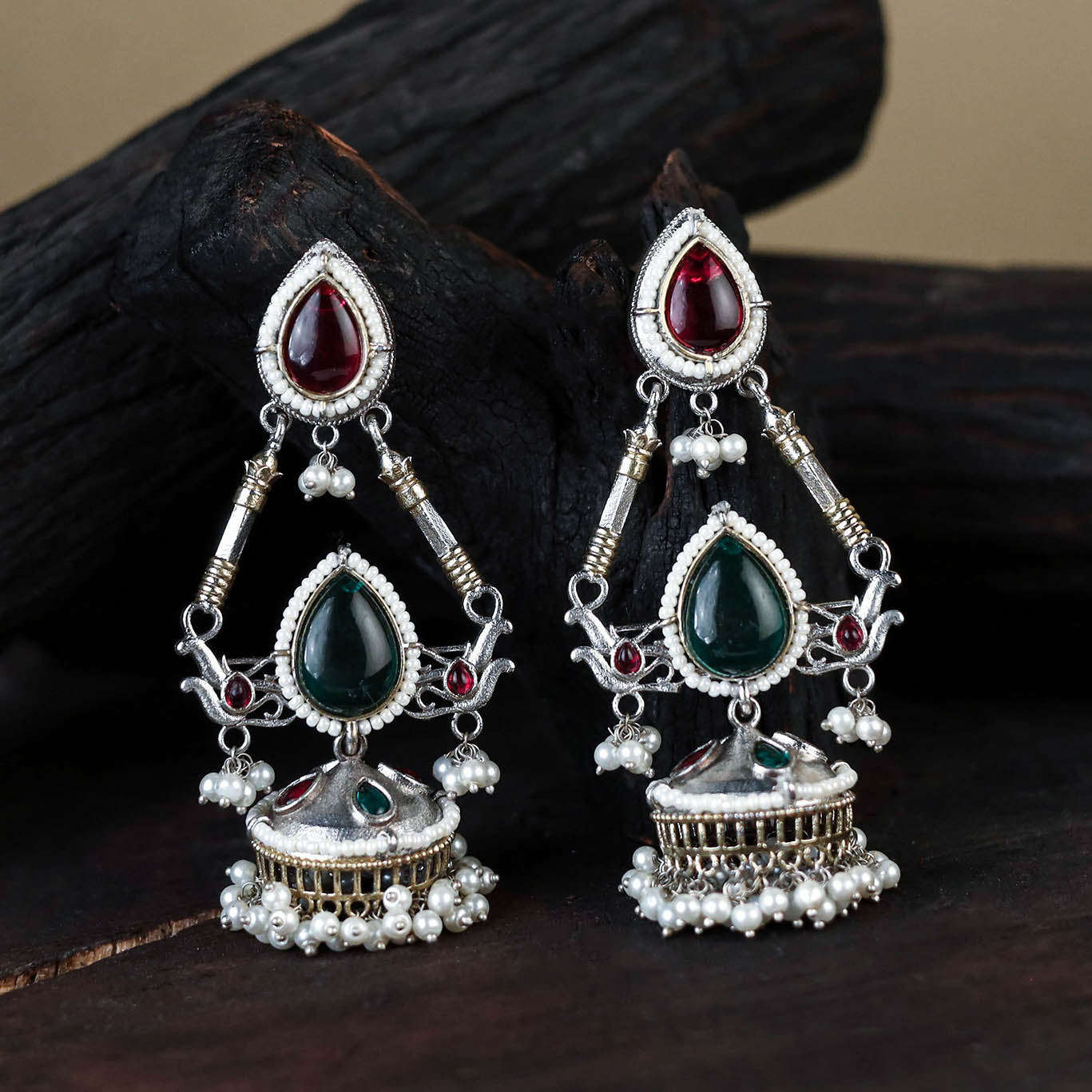 White - noor-e-jhumka classic german silver earrings 18