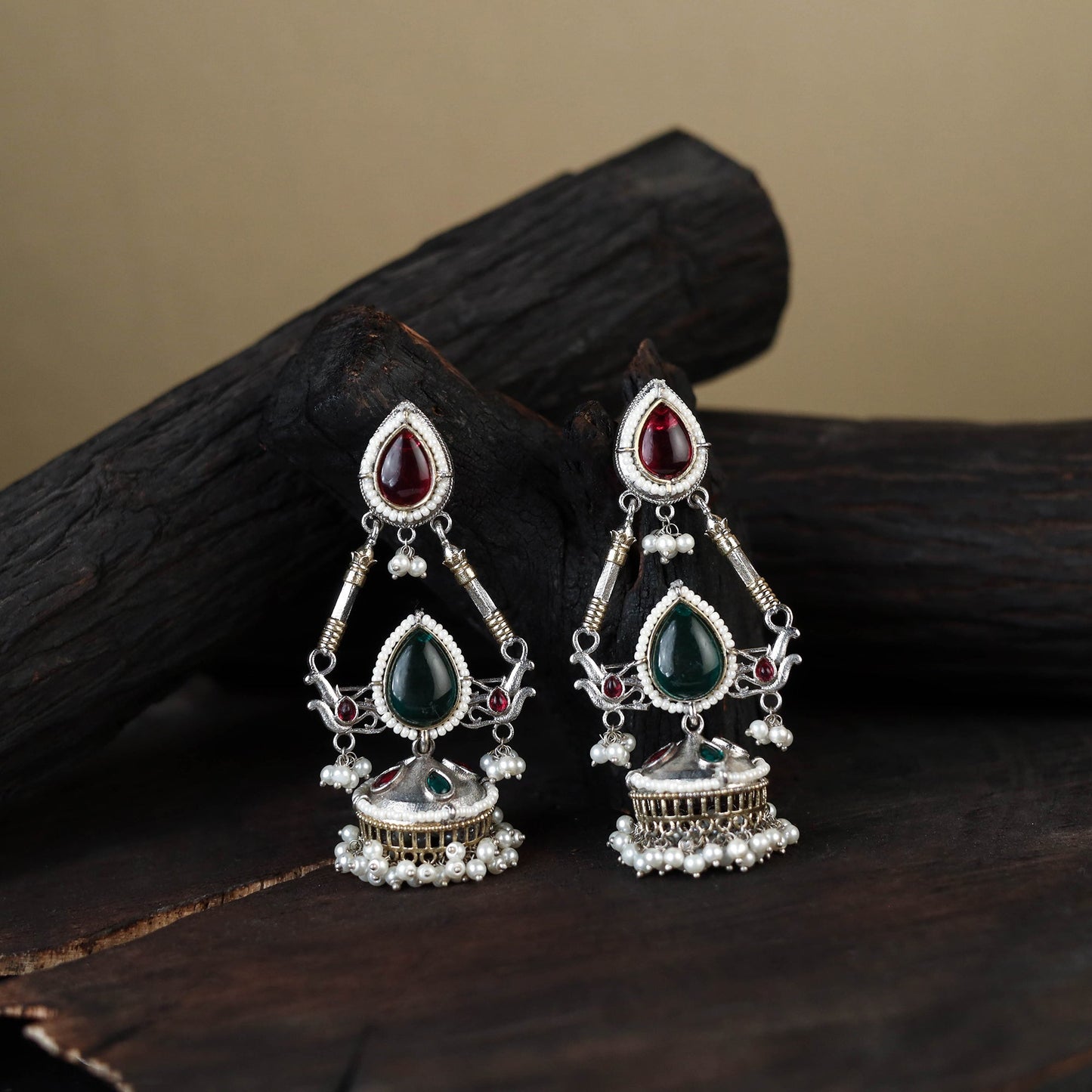 White - noor-e-jhumka classic german silver earrings 18