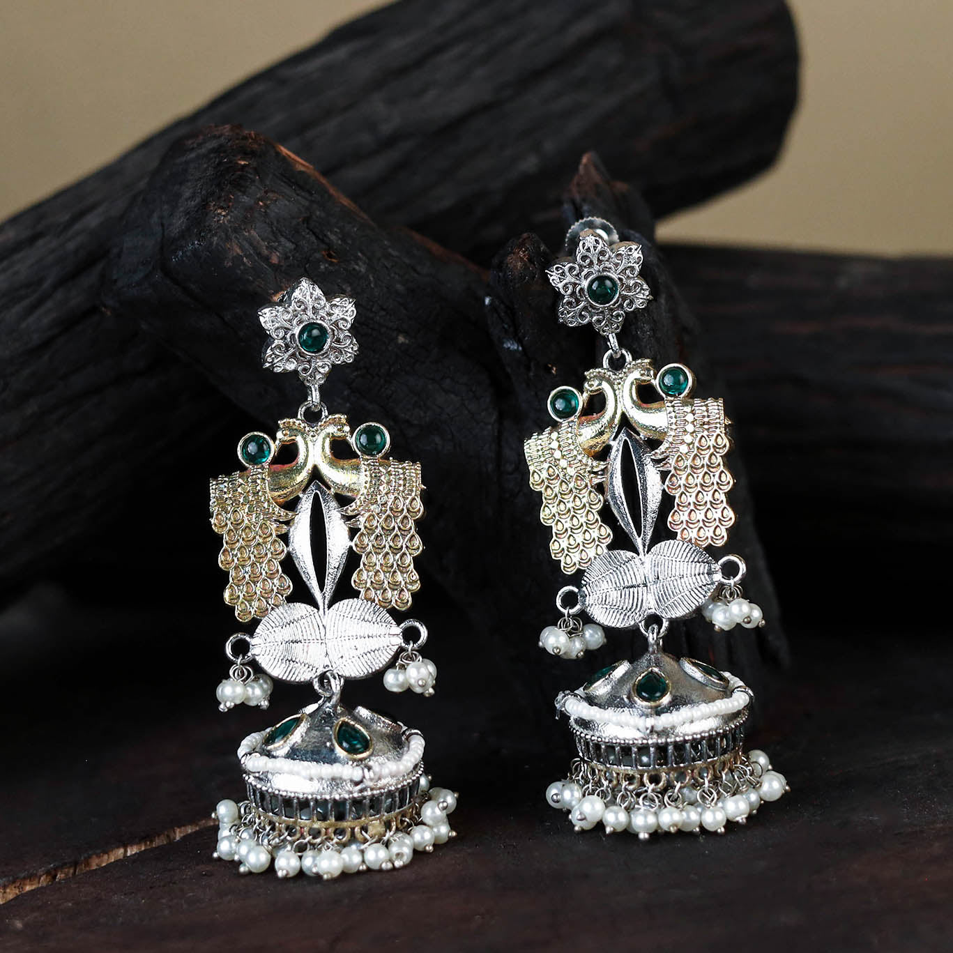 White - noor-e-jhumka classic german silver earrings 43