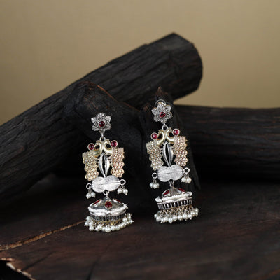 White Noor-e-Jhumka Classic German Silver Earrings
