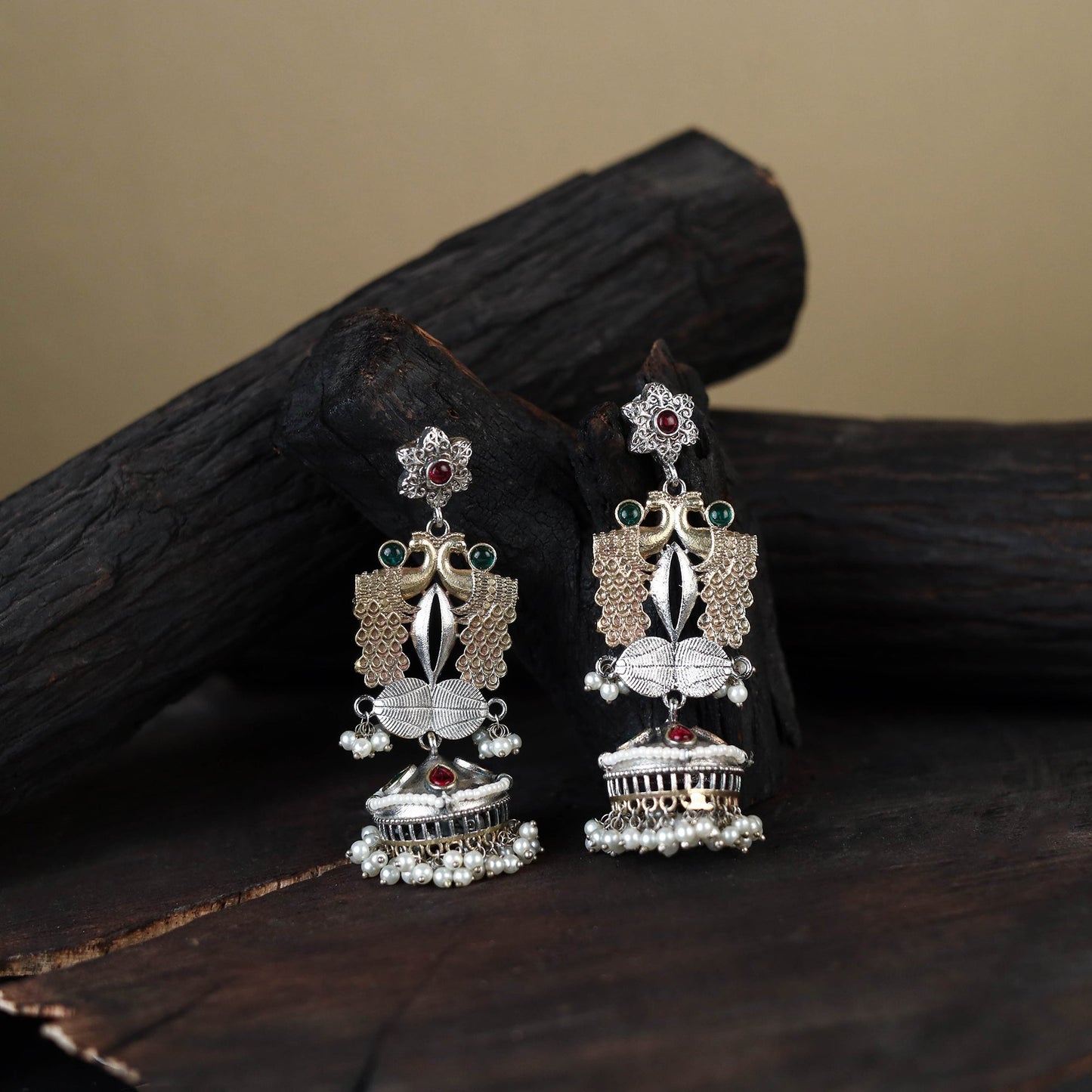 White Noor-e-Jhumka Classic German Silver Earrings
