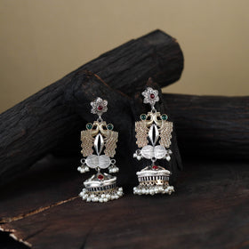 White Noor-e-Jhumka Classic German Silver Earrings
