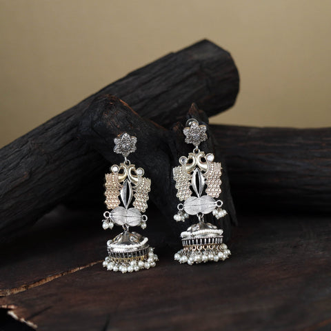 White Noor-e-Jhumka Classic German Silver Earrings