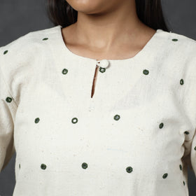 White - Organic Kala Cotton Handloom Mirror Work Long Kurta