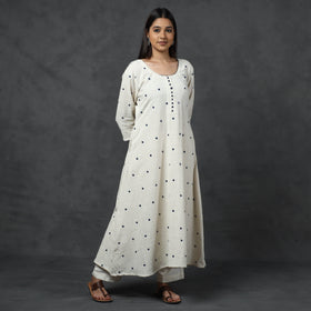 Organic Kala Cotton Handloom Mirror Work Long Kurta for Women
