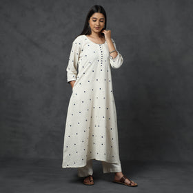Organic Kala Cotton Handloom Mirror Work Long Kurta for Women