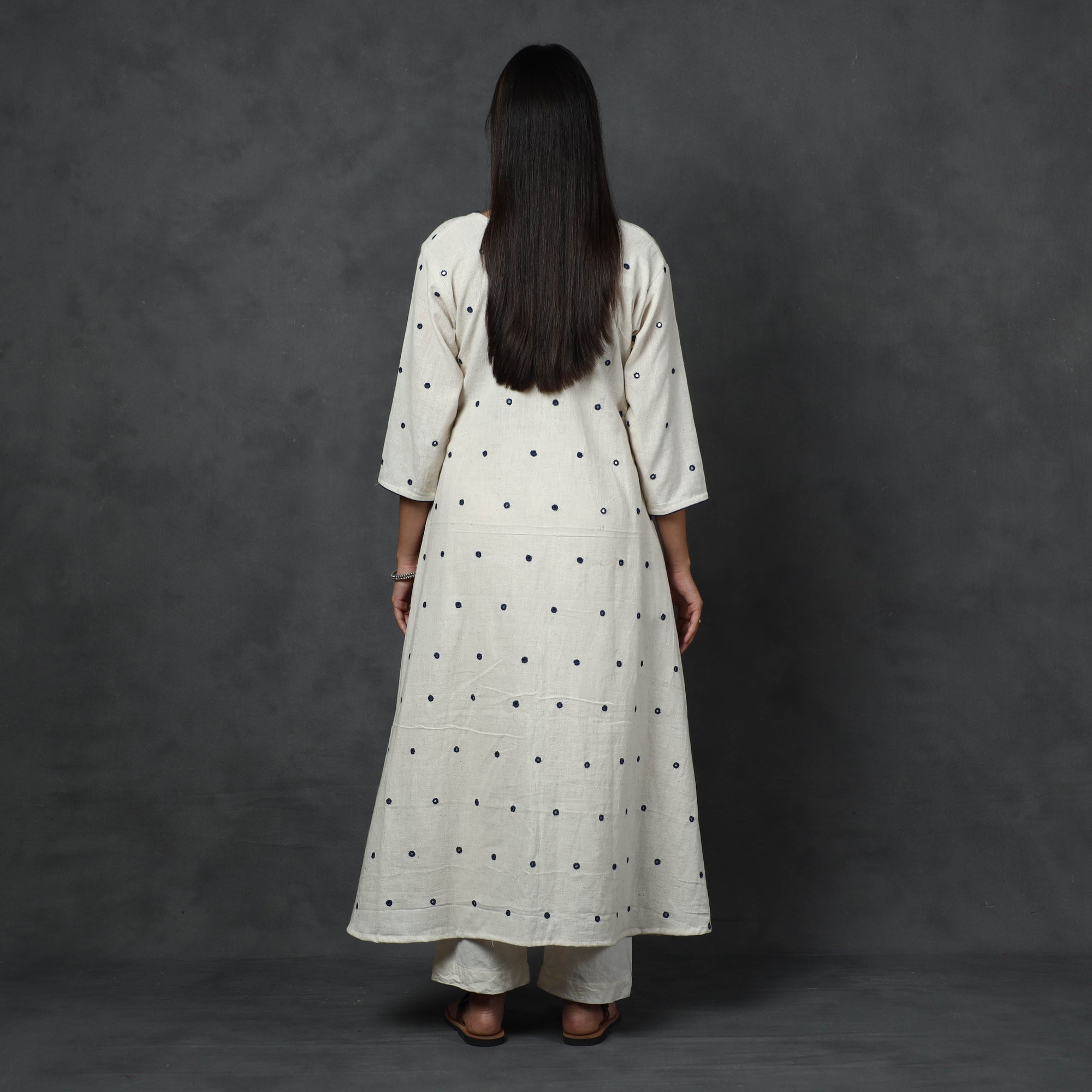 Organic Kala Cotton Handloom Mirror Work Long Kurta for Women