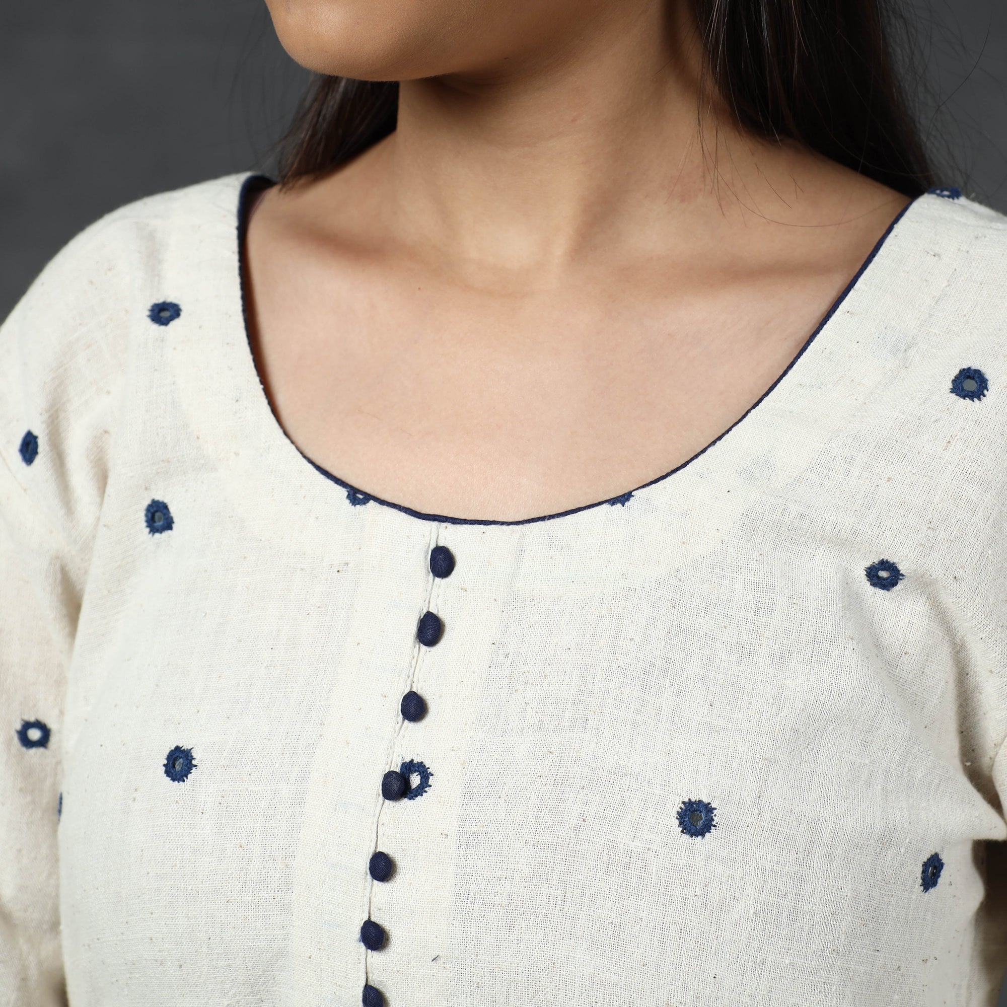 Organic Kala Cotton Handloom Mirror Work Long Kurta for Women