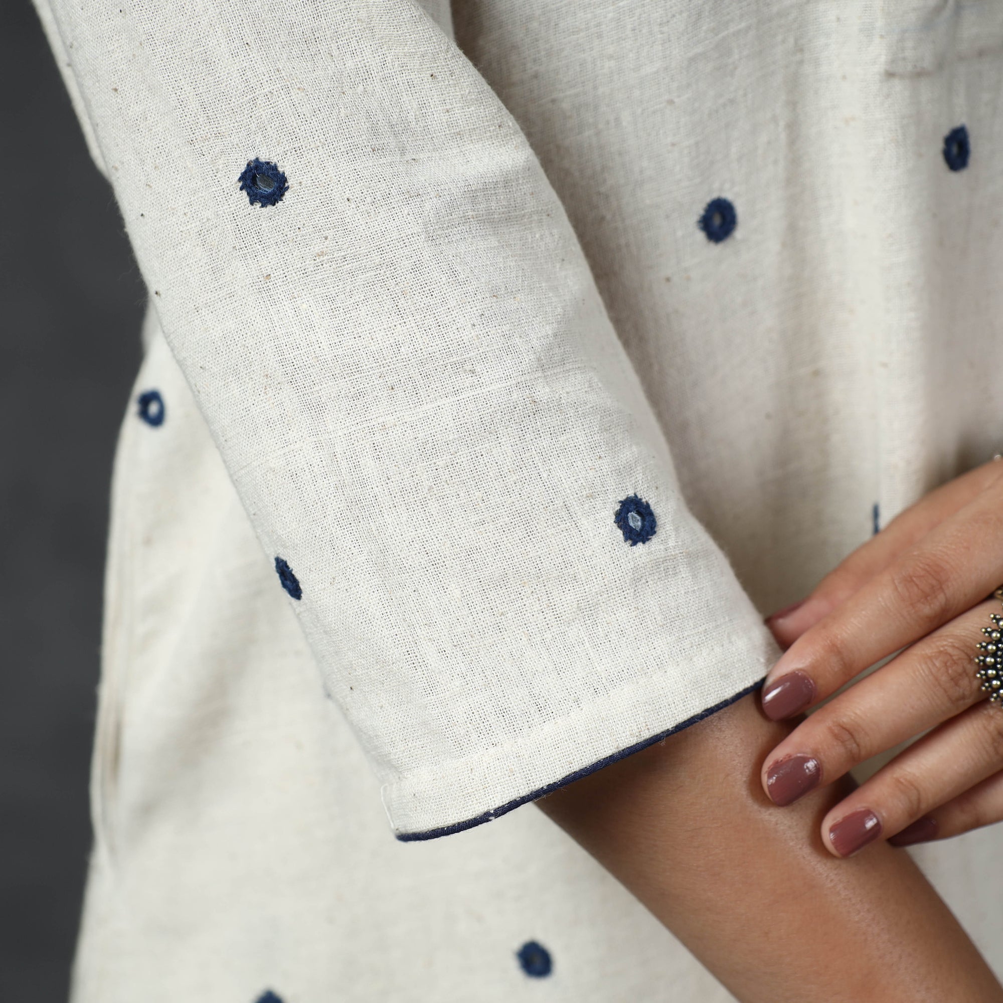 Organic Kala Cotton Handloom Mirror Work Long Kurta for Women