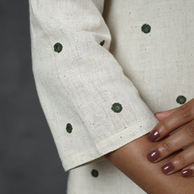 White - Organic Kala Cotton Handloom Mirror Work Long Kurta