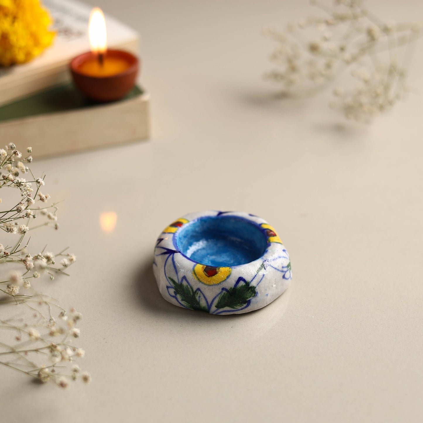  Original Blue Pottery Ceramic Tealight Candle Holder 