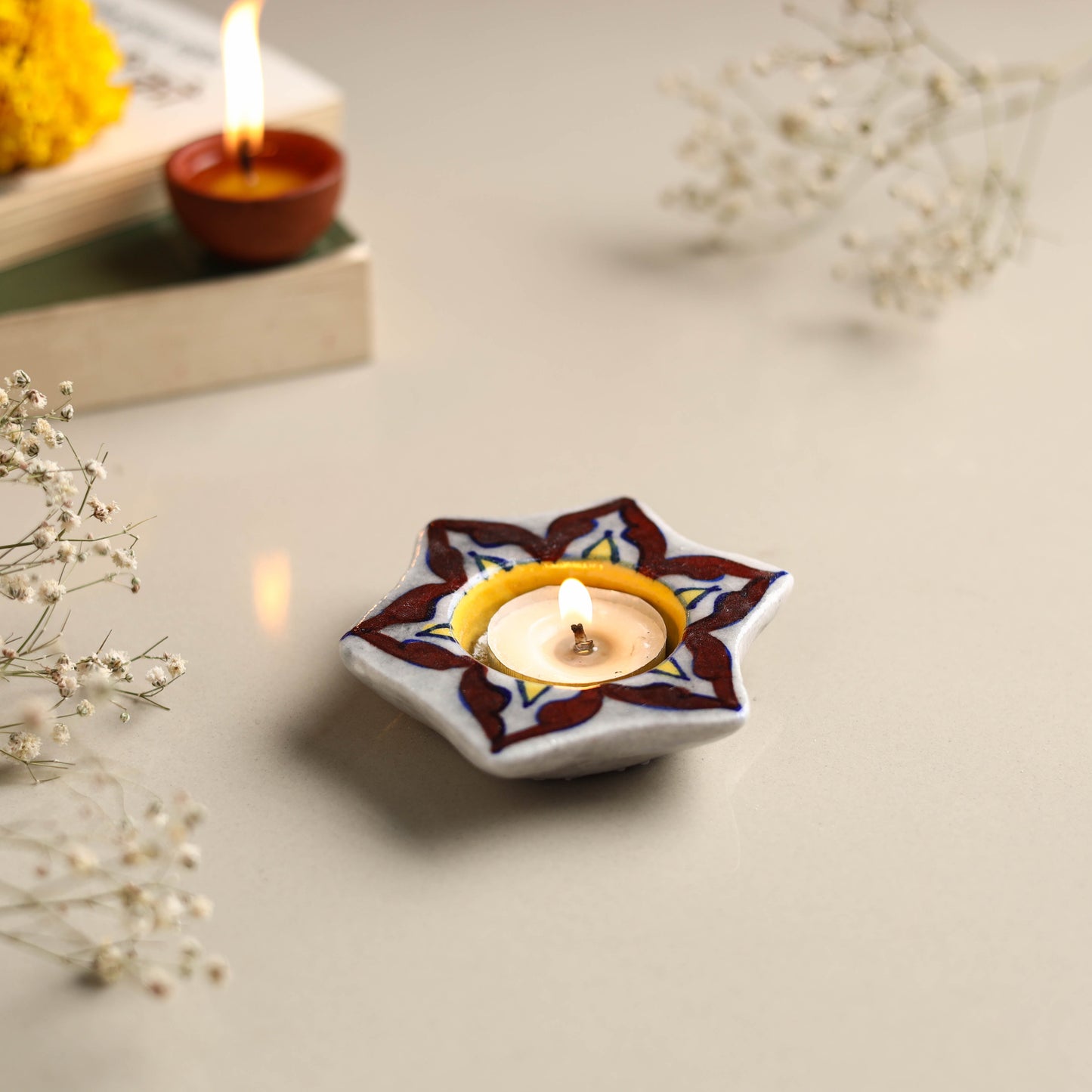  Original Blue Pottery Ceramic Tealight Candle Holder 