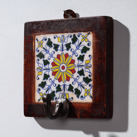  Original Blue Pottery Ceramic Tile Wall Hook Hanger (1 Peg) 