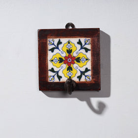  Original Blue Pottery Ceramic Tile Wall Hook Hanger (1 Peg) 