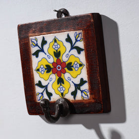  Original Blue Pottery Ceramic Tile Wall Hook Hanger (1 Peg) 