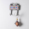  Original Blue Pottery Ceramic Tile Wall Hook Hanger (2 Peg) 