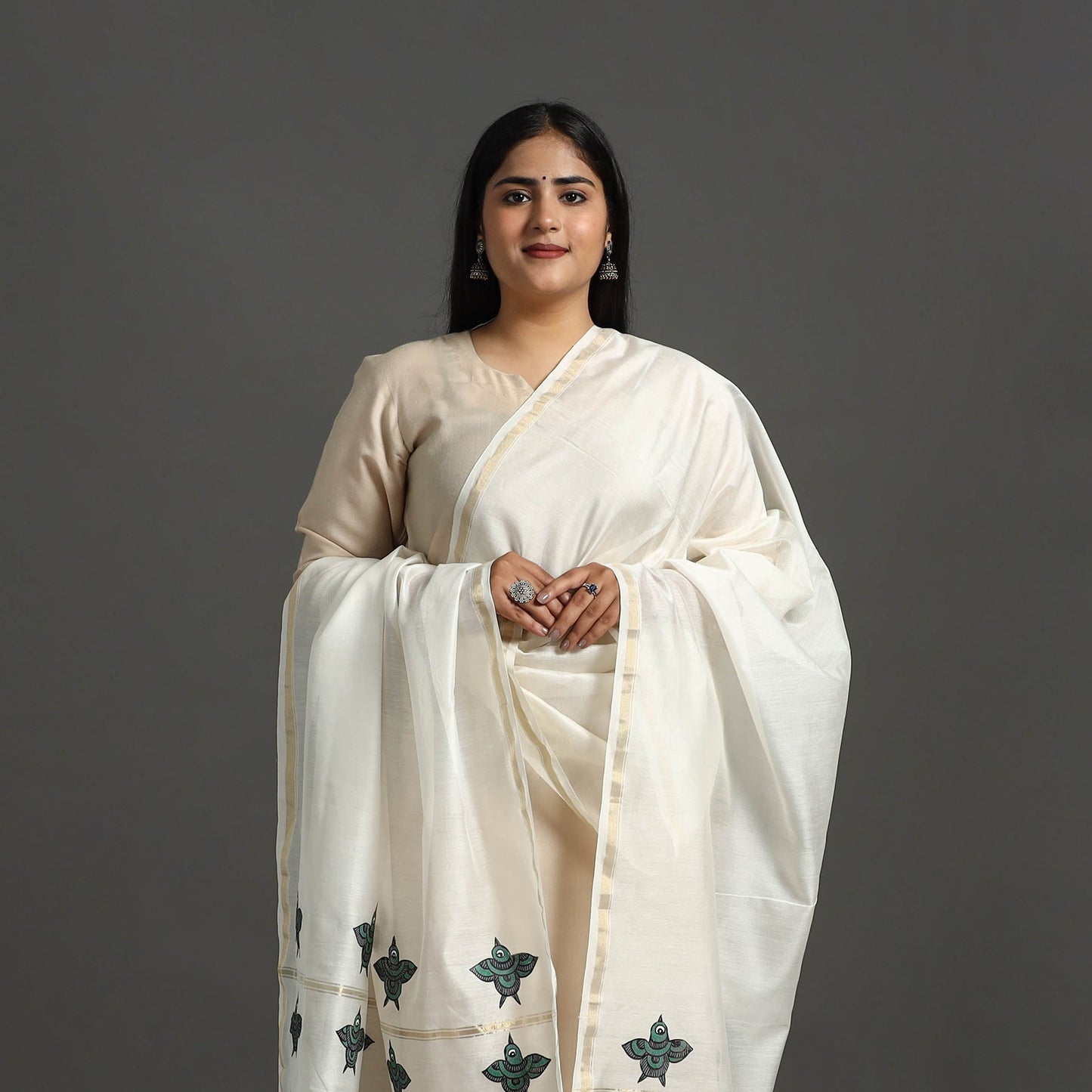 White - original gond handpainted handloom chanderi silk