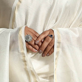 White Original Gond Handpainted Handloom Chanderi Silk Dupatta