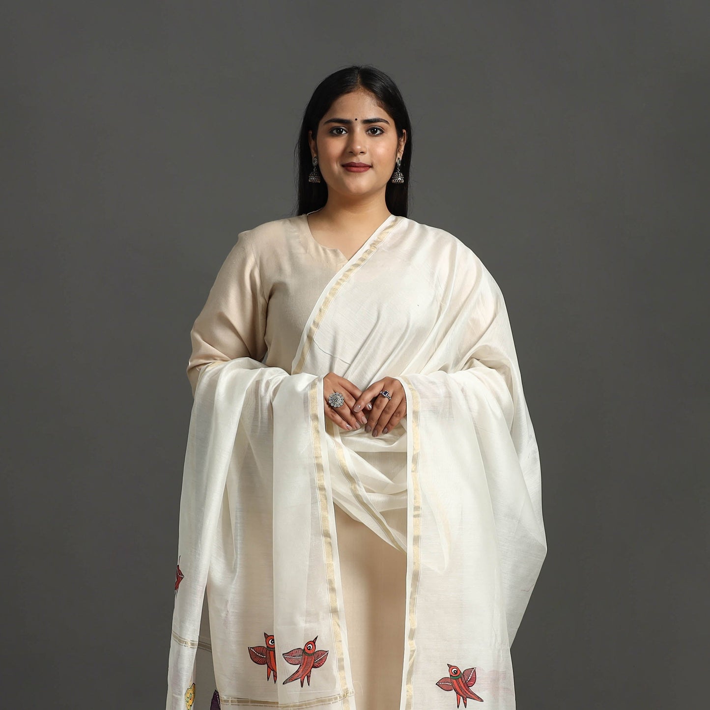 White - original gond handpainted handloom chanderi silk