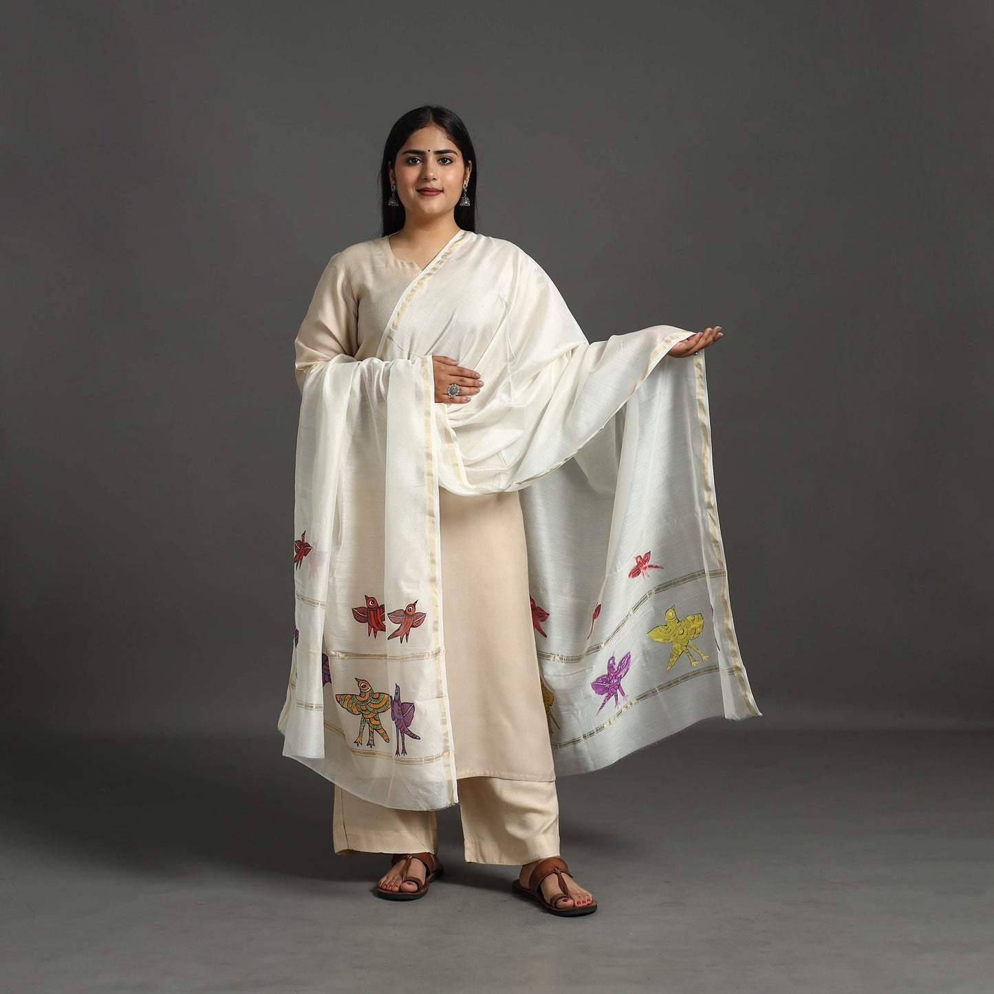 White - original gond handpainted handloom chanderi silk