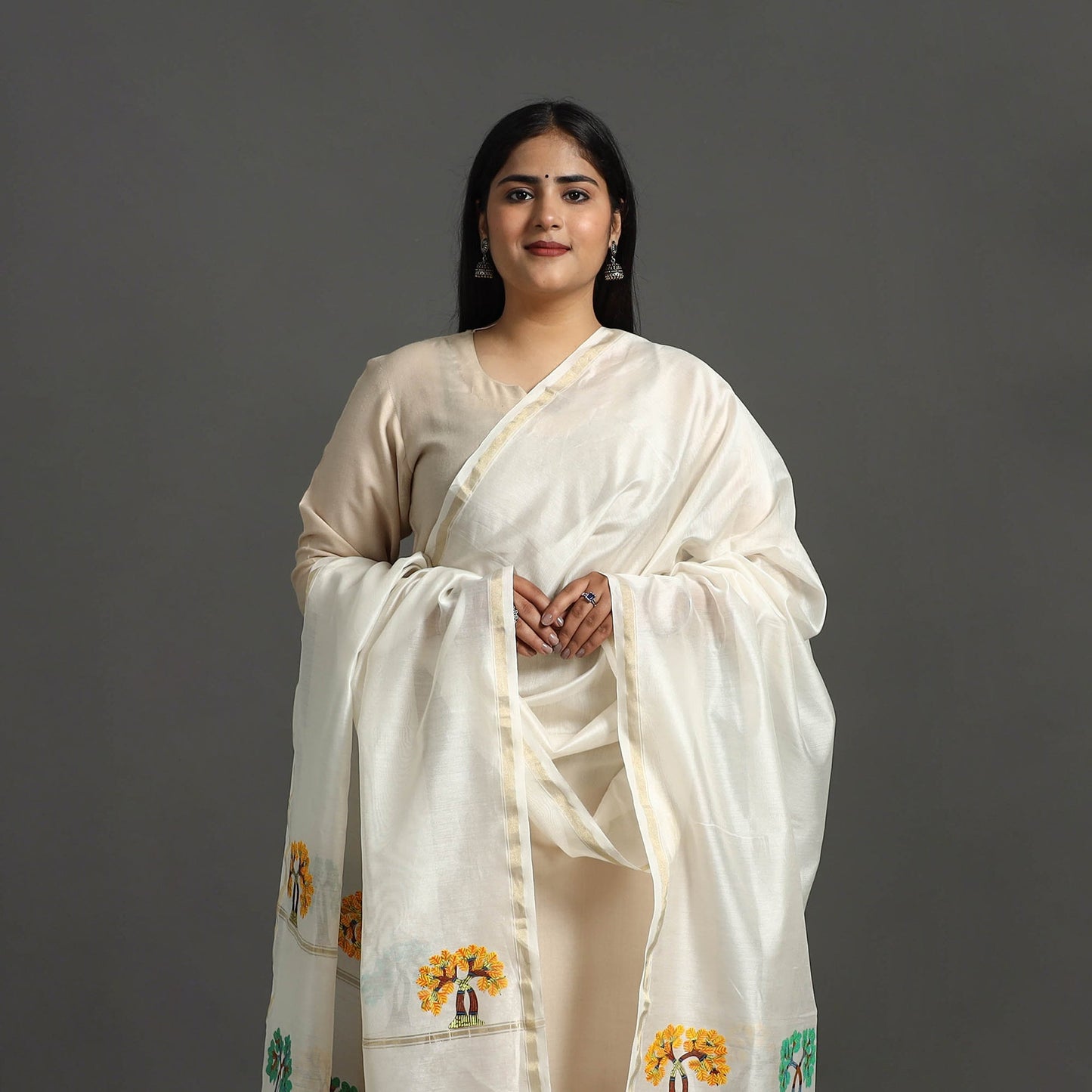 White - original gond handpainted handloom chanderi silk