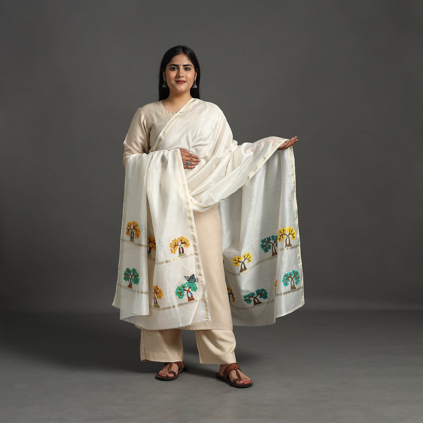 White - original gond handpainted handloom chanderi silk