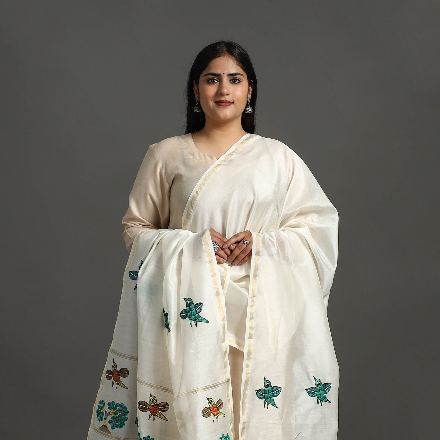 White - original gond handpainted handloom chanderi silk