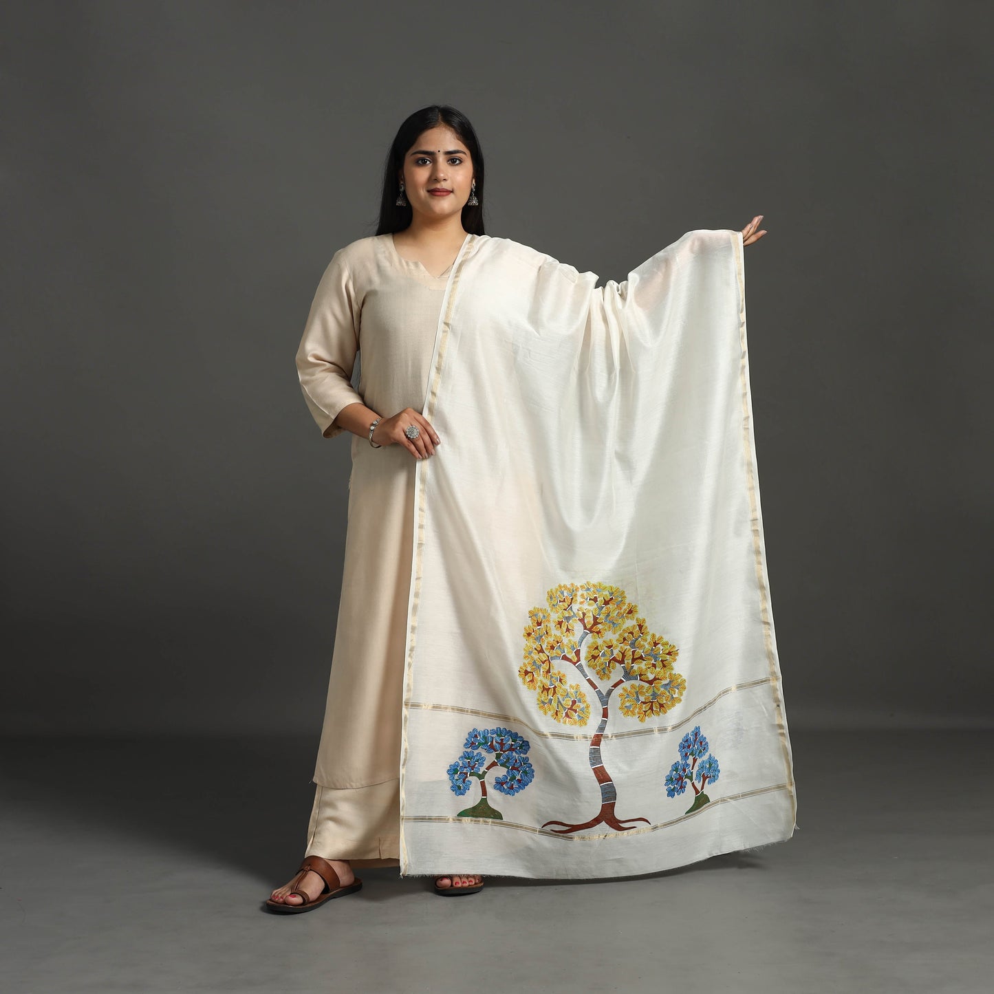 White - original gond handpainted handloom chanderi silk