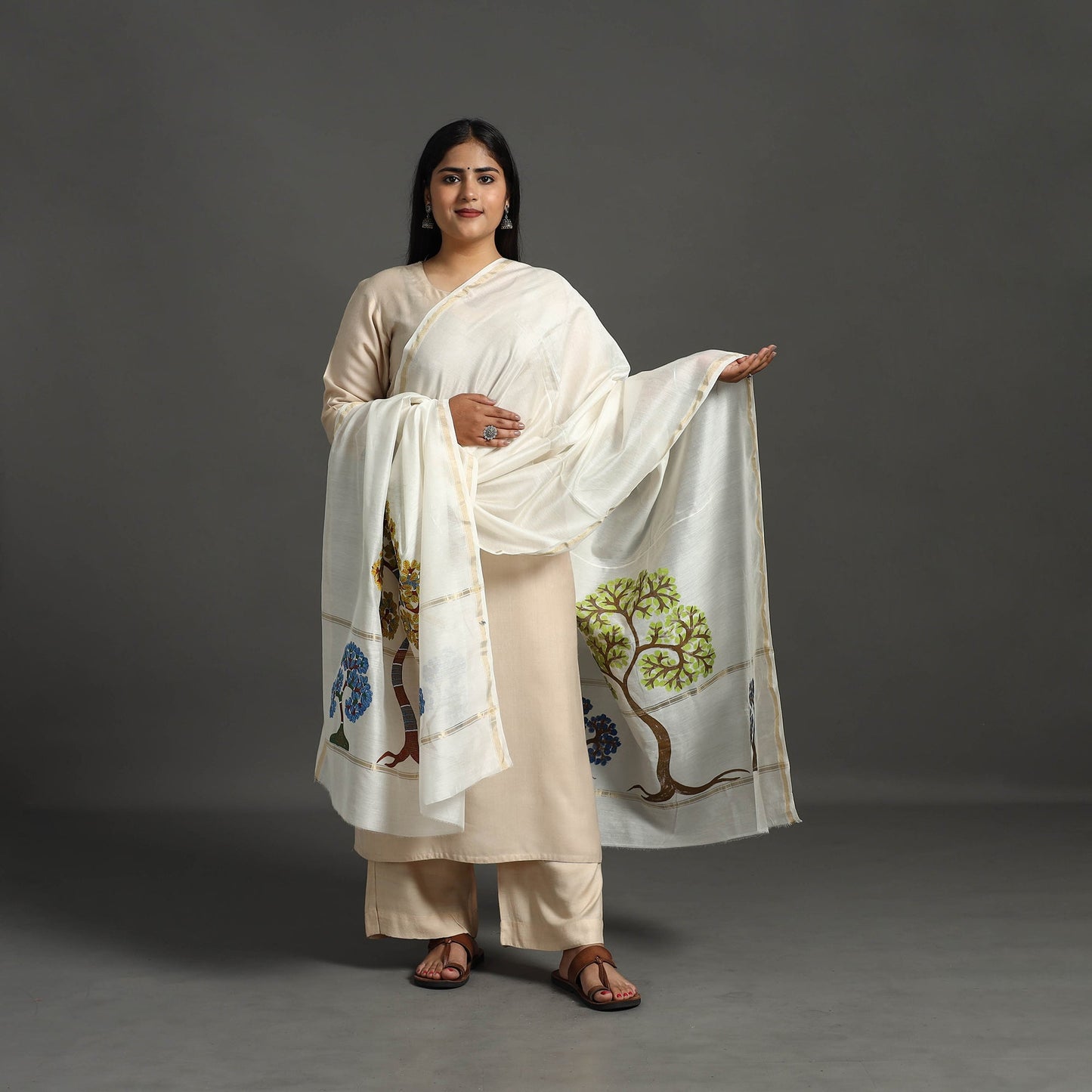 White - original gond handpainted handloom chanderi silk