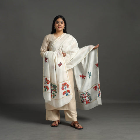 White - original gond handpainted handloom chanderi silk