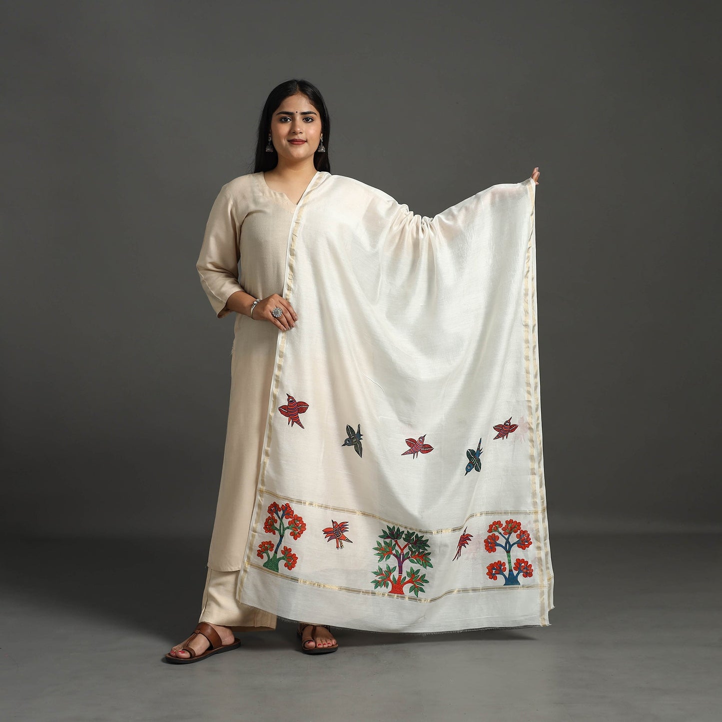 White - original gond handpainted handloom chanderi silk