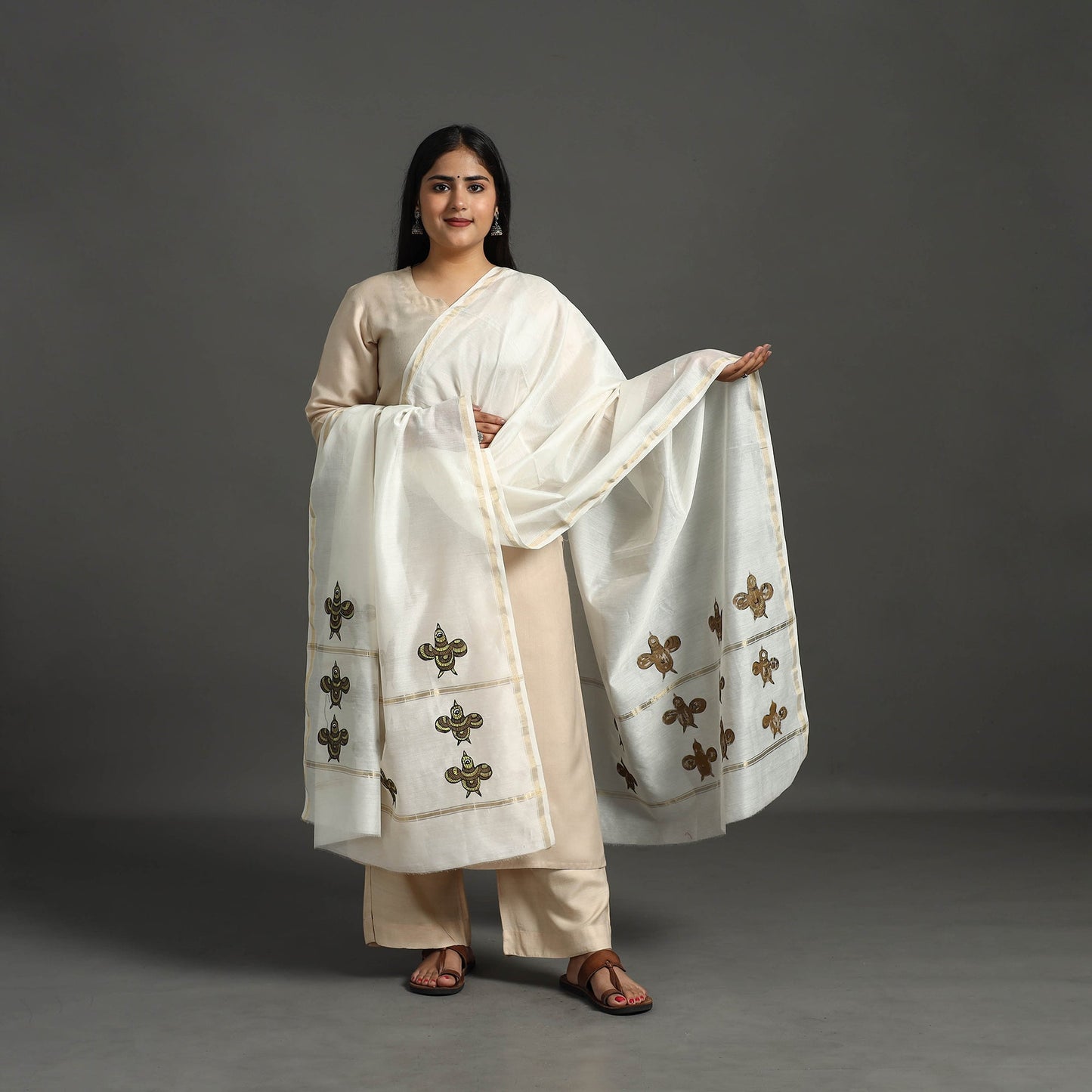 White - original gond handpainted handloom chanderi silk