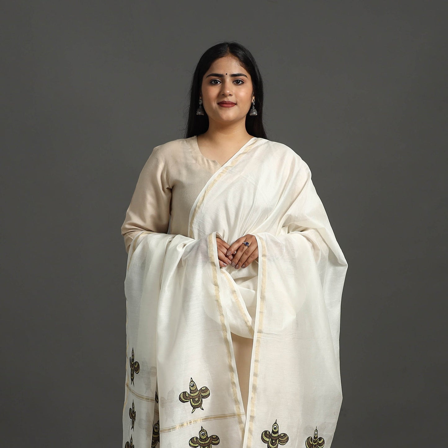 White - original gond handpainted handloom chanderi silk
