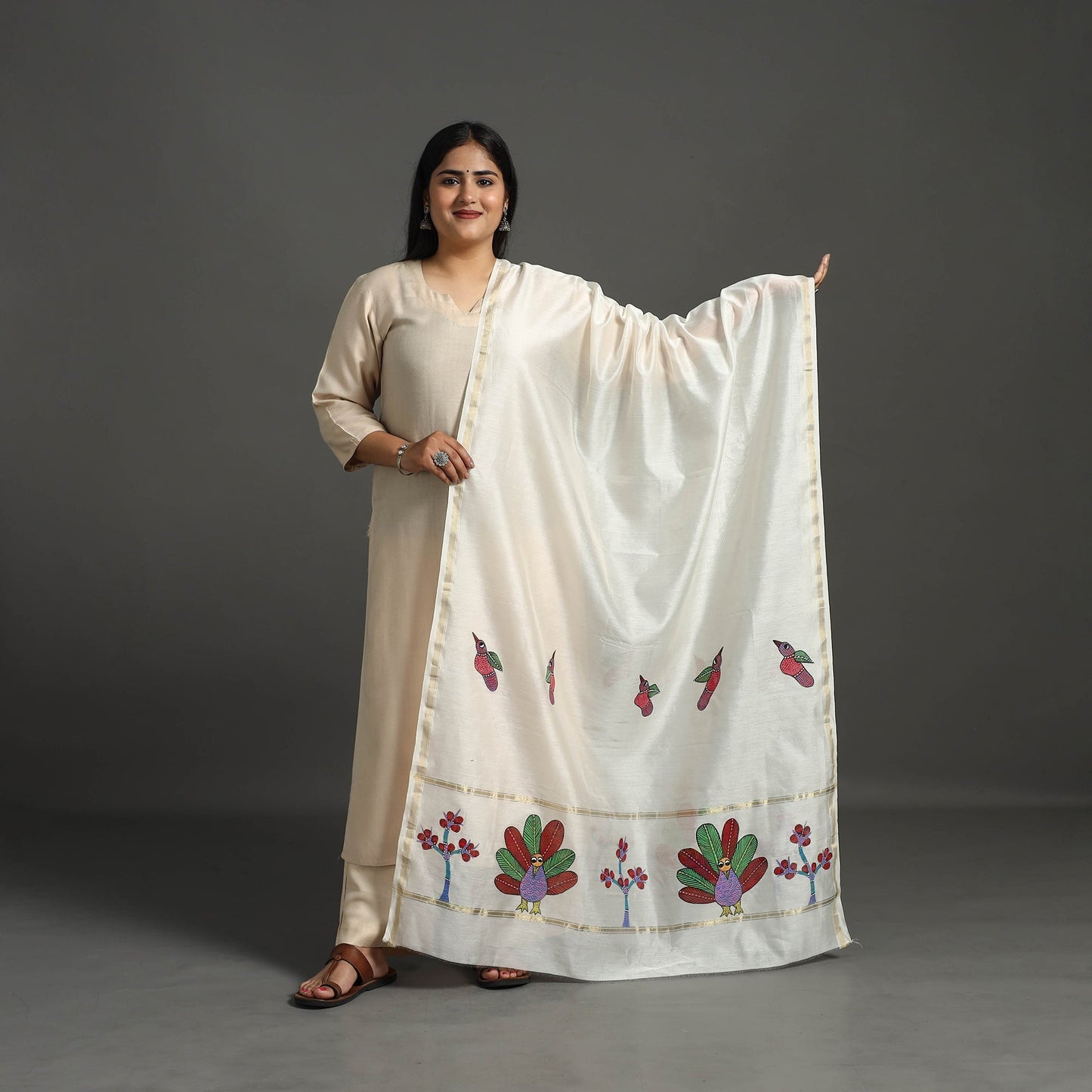 White - original gond handpainted handloom chanderi silk