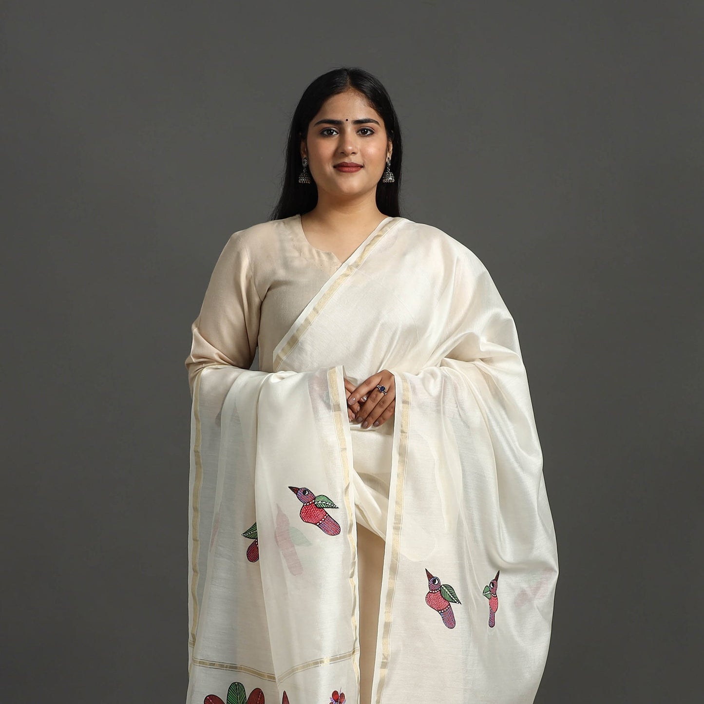 White - original gond handpainted handloom chanderi silk