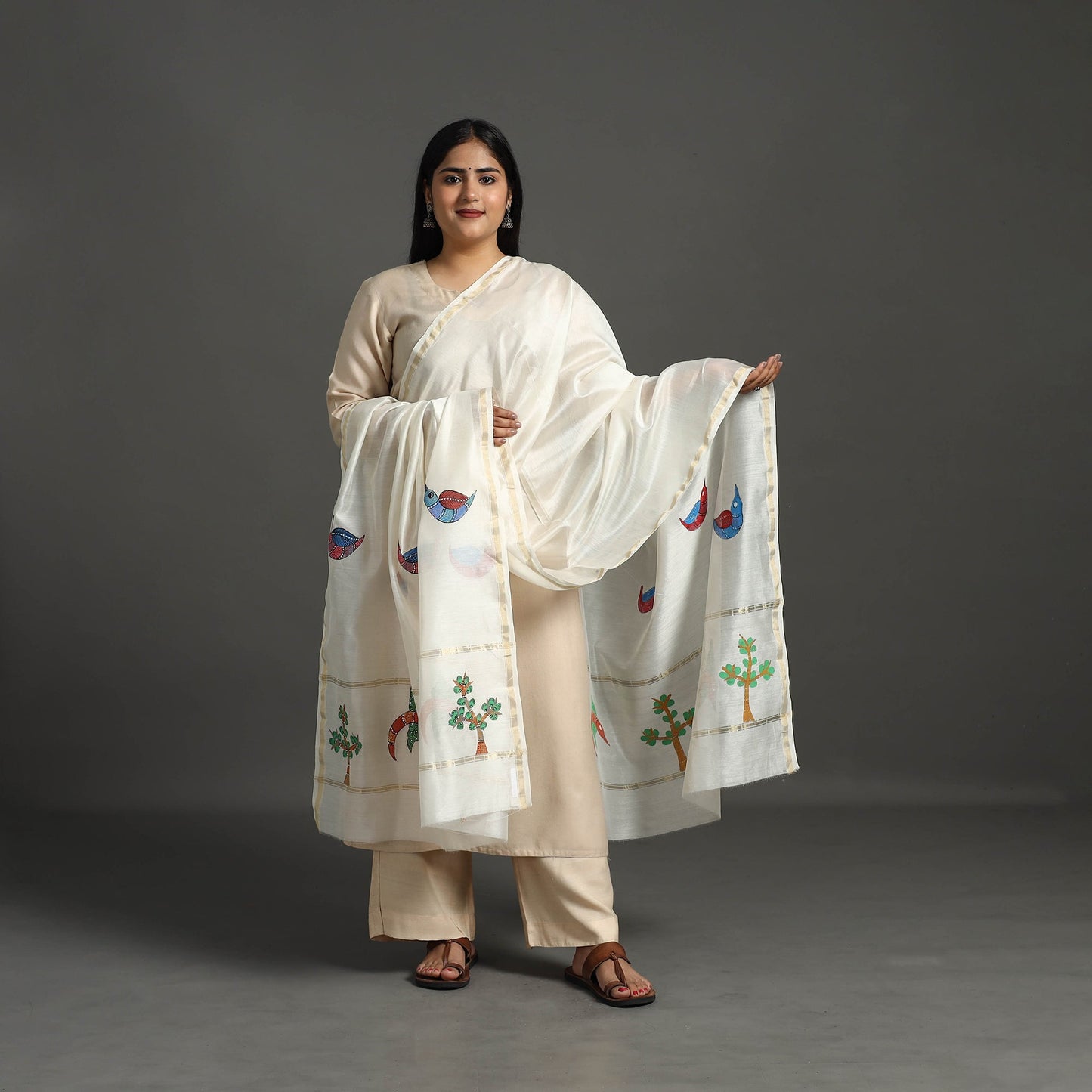 White - original gond handpainted handloom chanderi silk