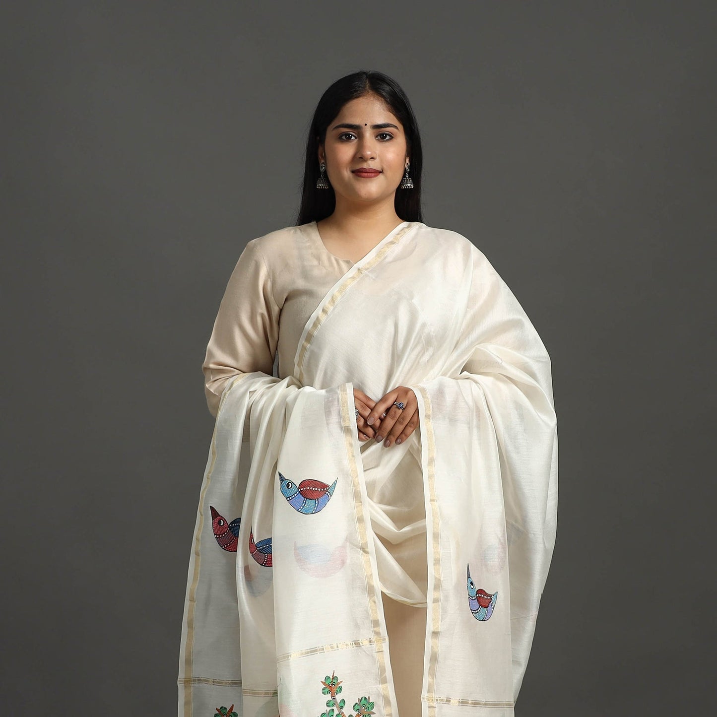 White - original gond handpainted handloom chanderi silk