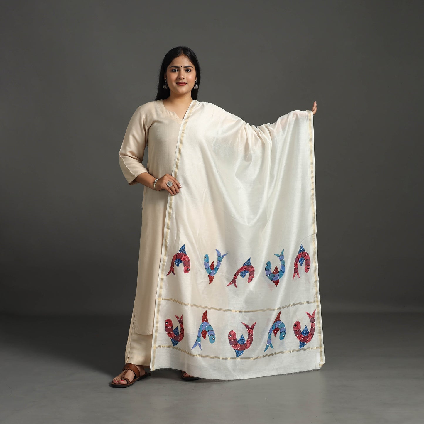White - original gond handpainted handloom chanderi silk