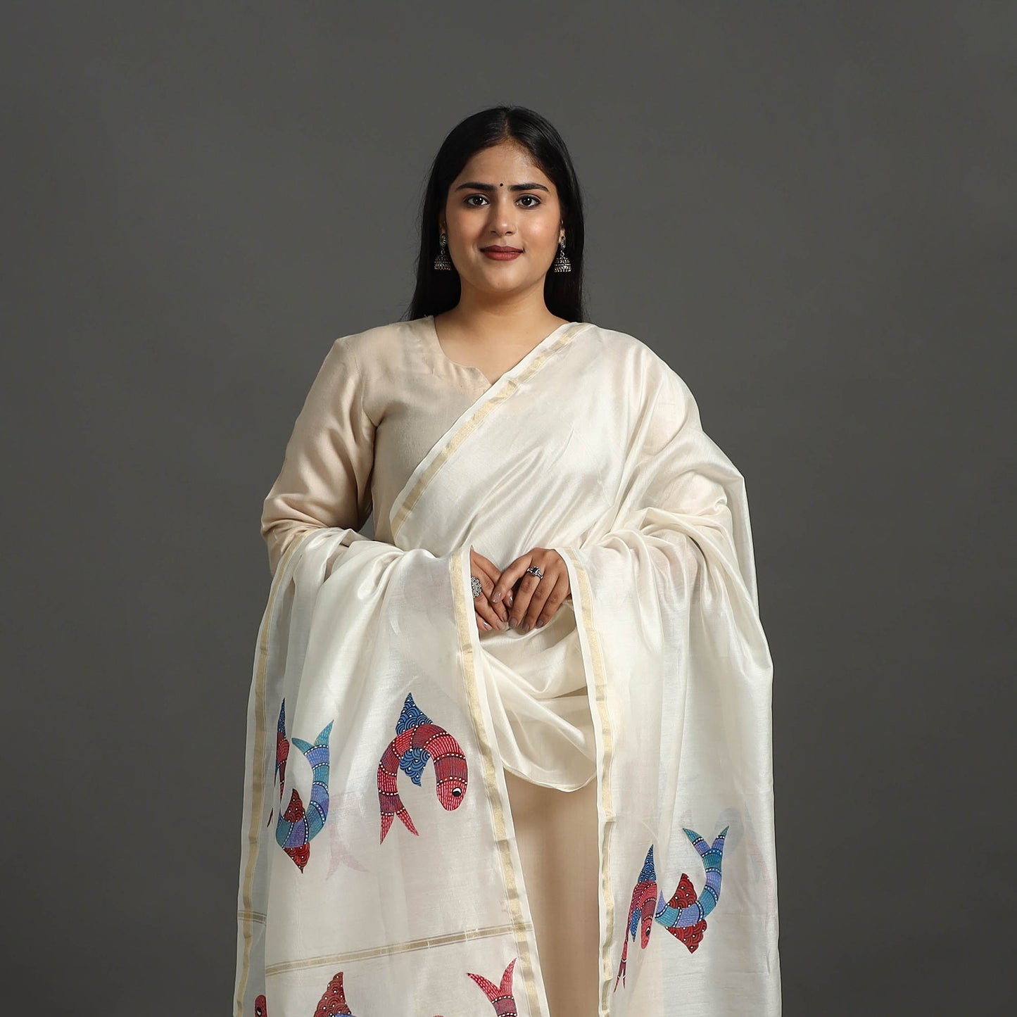 White - original gond handpainted handloom chanderi silk