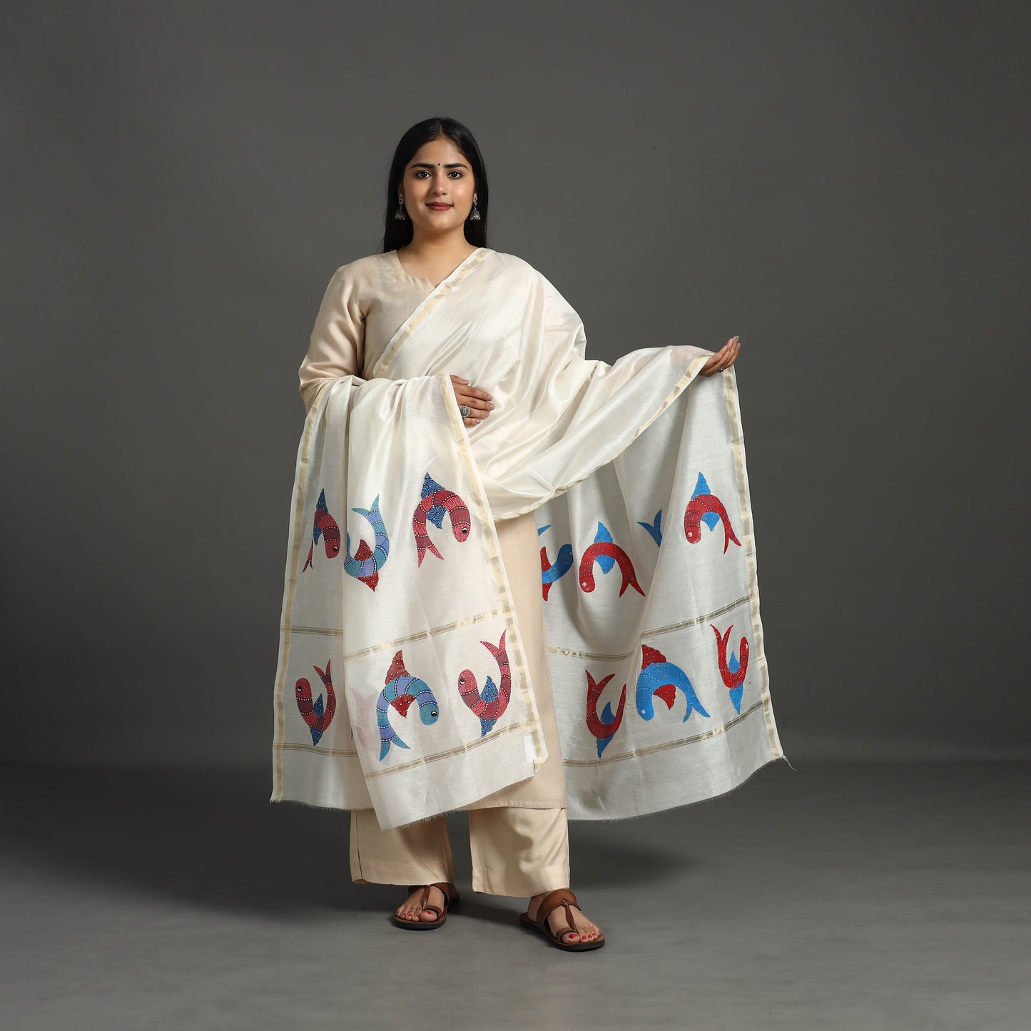 White - original gond handpainted handloom chanderi silk