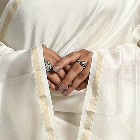 White - original gond handpainted handloom chanderi silk