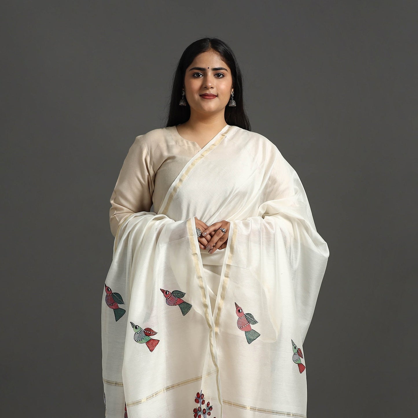 White - original gond handpainted handloom chanderi silk